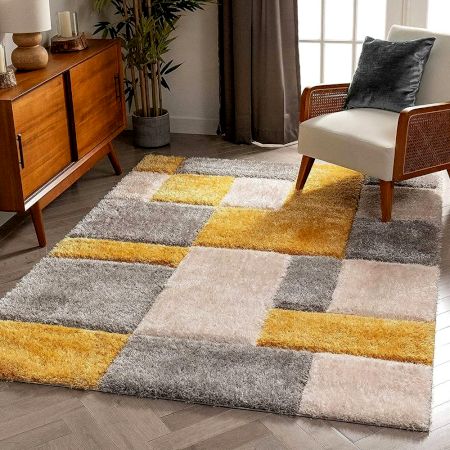 Modern gold Geometric Hall Rug